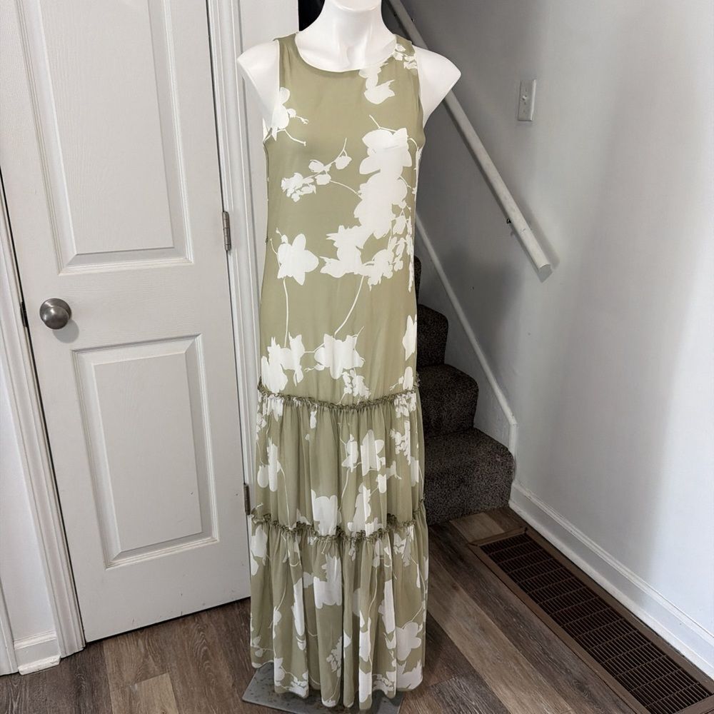Frank Lyman Design Olive and White Floral Maxi Dress size 4 NWT